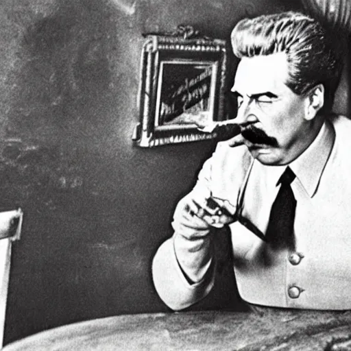 Image similar to stalin smoking french fries