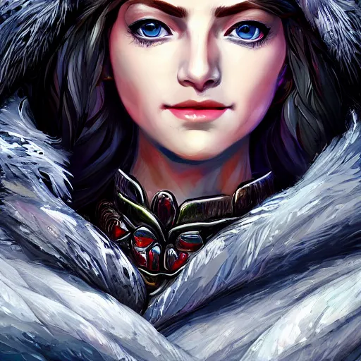 Image similar to highly detailed close up portrait of Skadi, goddess of winter, digital art, concept art, character art, studio lightning, bright colors, intricate, masterpiece, photorealistic, hiperrealistic, sharp focus, high contrast, Artstation HQ, DeviantArt trending, 4k UHD, Unreal Engine 5