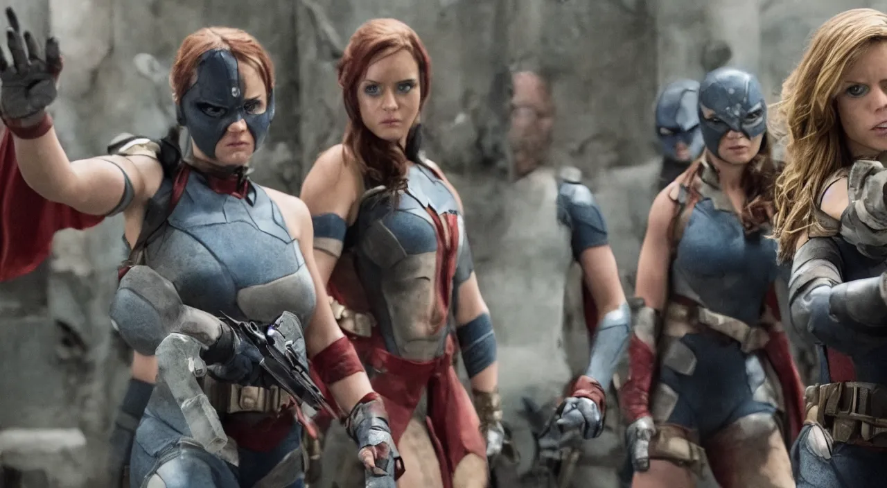 Image similar to movie still of captive superheroines, directed by scott snyder, 4 k hd, oscar winning, high detail