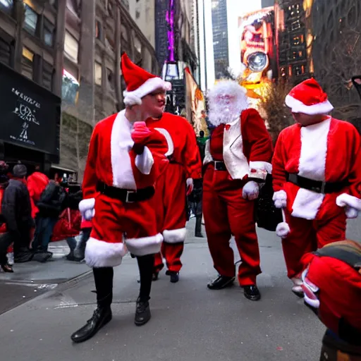 Image similar to a portal to hell opens in New York City during Santa Con