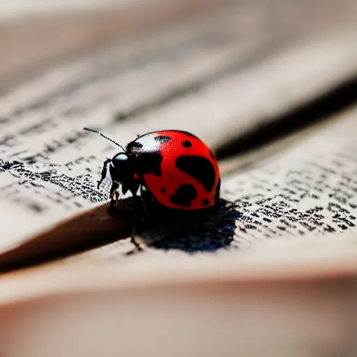Image similar to macro lens photo of a lady bug on a newspaper