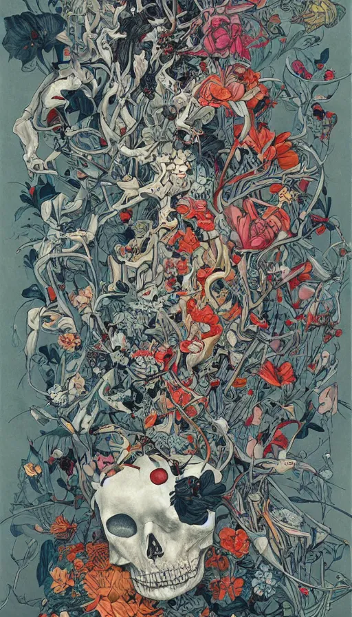 Image similar to life and death mixing together, by james jean,