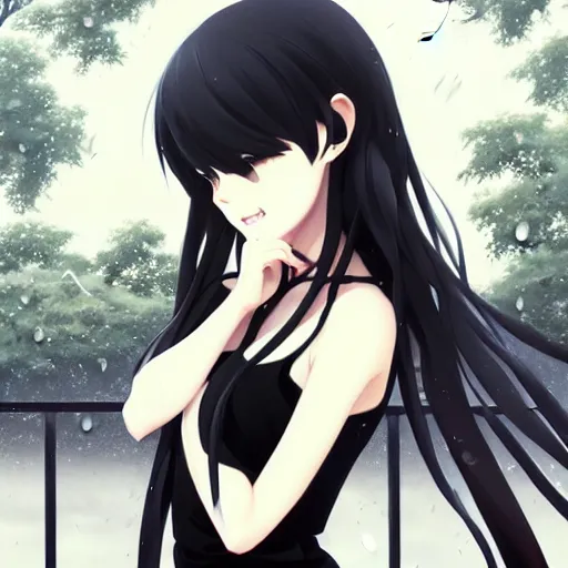 Premium AI Image  anime girl with long black hair and star