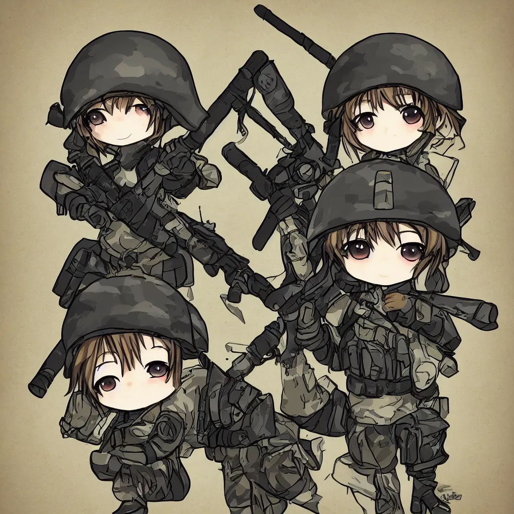 Image similar to highly detailed chibi anime soldier, pixiv