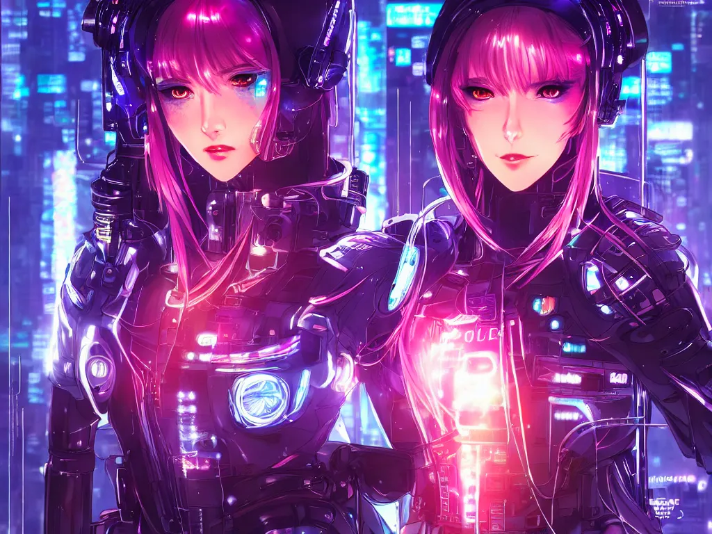 Prompt: portrait anime visual futuristic female cyber police, on cyberpunk neon light tokyo rooftop, ssci - fi and fantasy, intricate and very beautiful, human structure, concept art, sharp focus, anime by magali villeneuve and rossdraws and liya nikorov and luxearte, frostine engine