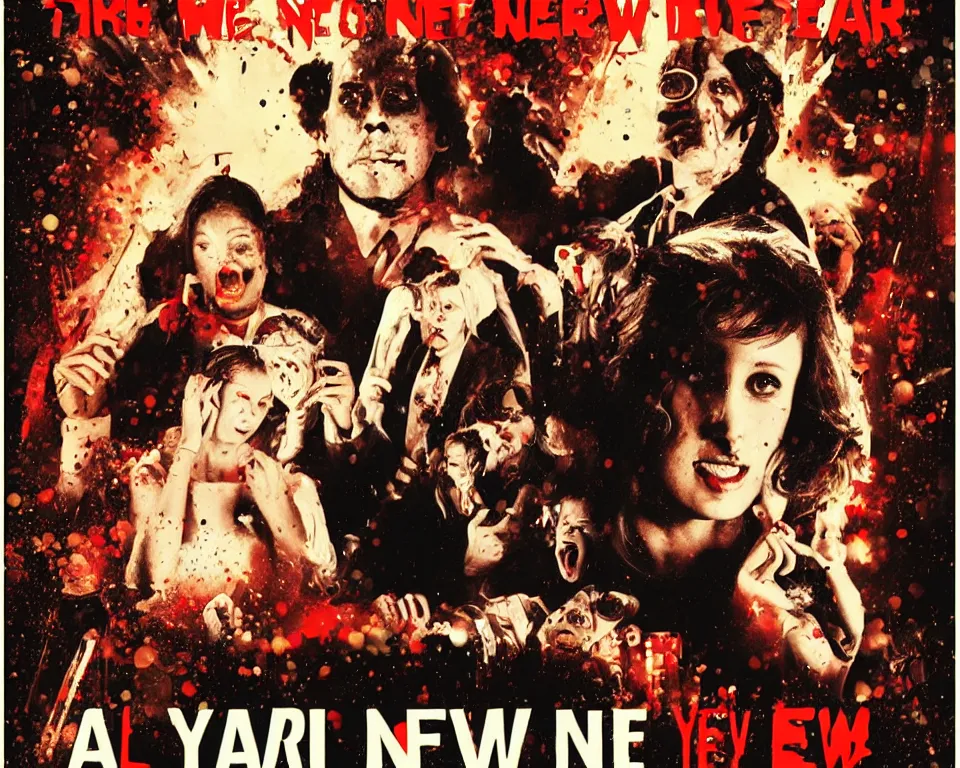 Prompt: a horror movie poster about new years eve