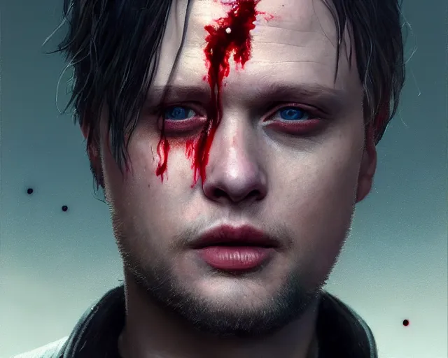 Image similar to highly detailed portrait of michael pitt as an android covered in blood, in detroit : become human, stephen bliss, unreal engine, fantasy art by greg rutkowski, loish, rhads, ferdinand knab, makoto shinkai and lois van baarle, ilya kuvshinov, rossdraws, tom bagshaw, global illumination, radiant light, detailed and intricate environment