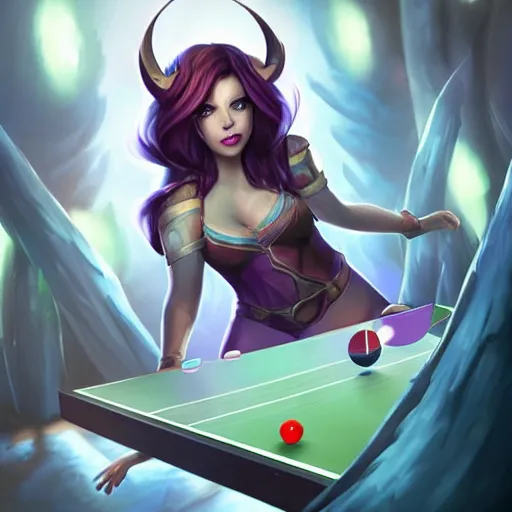 Prompt: kaisa from league of legends, daughter of the void, portrait, playing table tennis