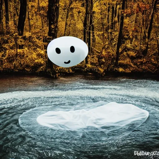Prompt: photo of a ghost floating over a river, fur, realistic, national geographic
