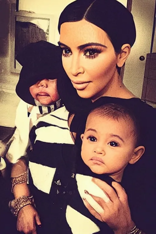 Prompt: kim kardashian as the madonna with child, trending on instagram