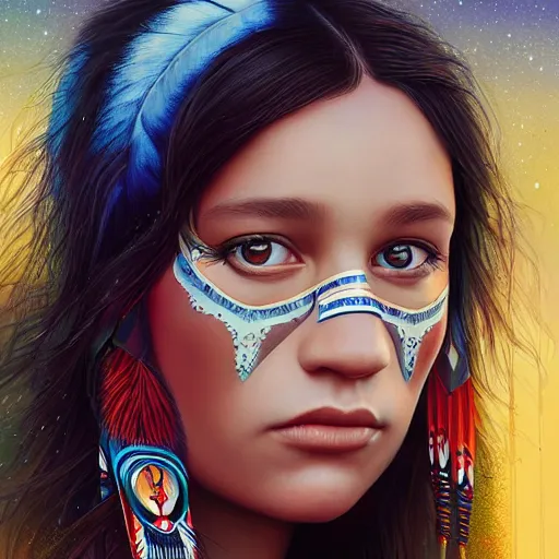 Prompt: London city portrait, native American girl, Pixar style, by Tristan Eaton Stanley Artgerm and Tom Bagshaw.