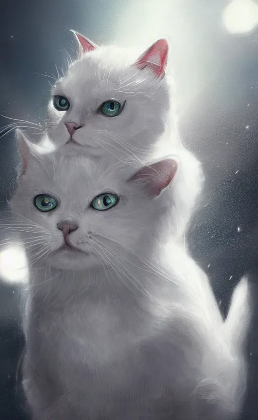 Image similar to a white cat with cosmos in its eyes, dynamic lighting, photorealistic fantasy concept art, trending on art station, stunning visuals, creative, cinematic, ultra detailed