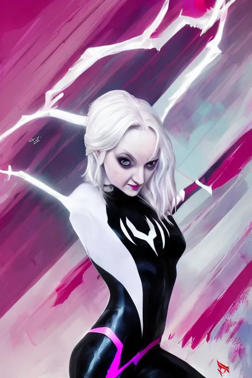 Prompt: evanna lynch as Spider-Gwen, original cover art, trending on artstation, art by Clayton Crain