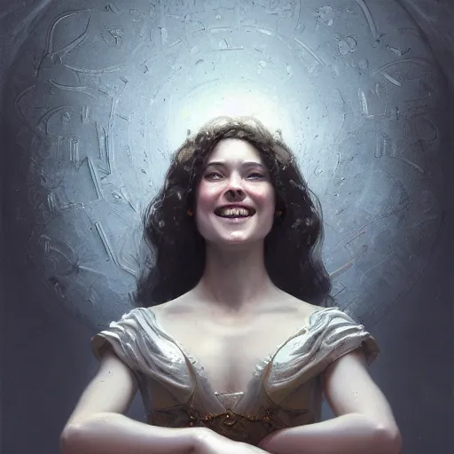 Prompt: portrait of a woman, happy, smile, fun, intricate, elegant, highly detailed, digital painting, artstation, concept art, matte, sharp focus, illustration, octane render, unreal engine, art by aenaluck and roberto ferri and greg rutkowski, epic fantasy, digital painting