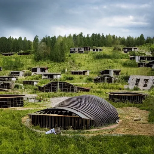 Prompt: ecovillage, gerhard leixl style