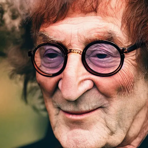 Prompt: john lennon singer at age 9 0 years old, color ( sony a 7 r iv, symmetric balance, polarizing filter, photolab, lightroom, 4 k, dolby vision, photography award ), vogue, perfect face