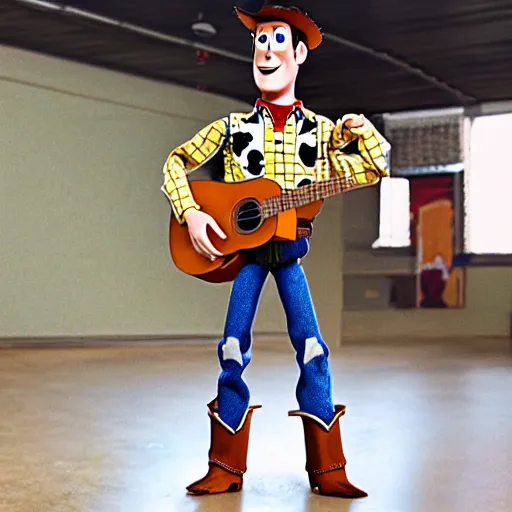 Image similar to woody from toy story in a metal band