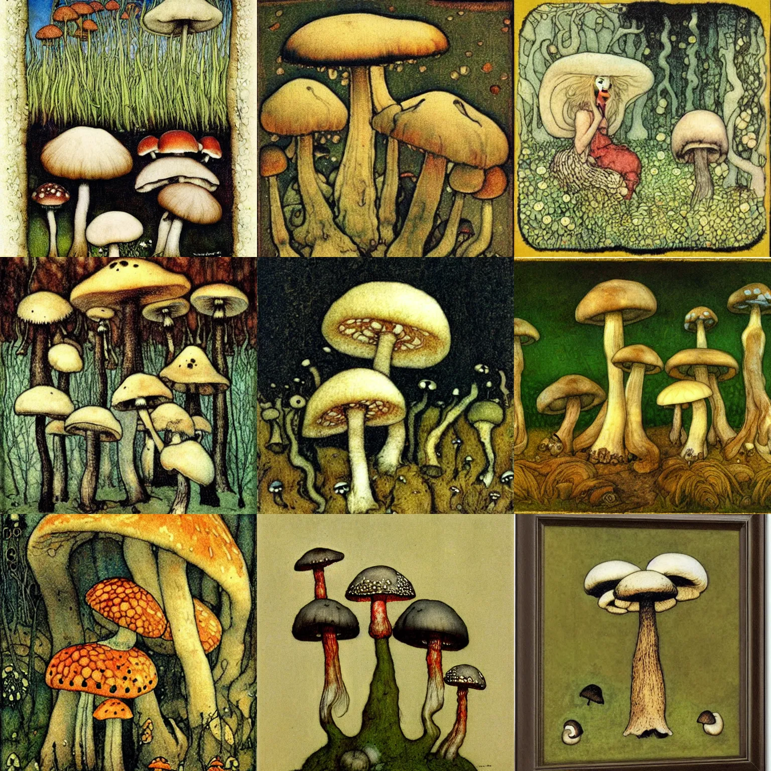 Image similar to poisonous mushrooms by John Bauer