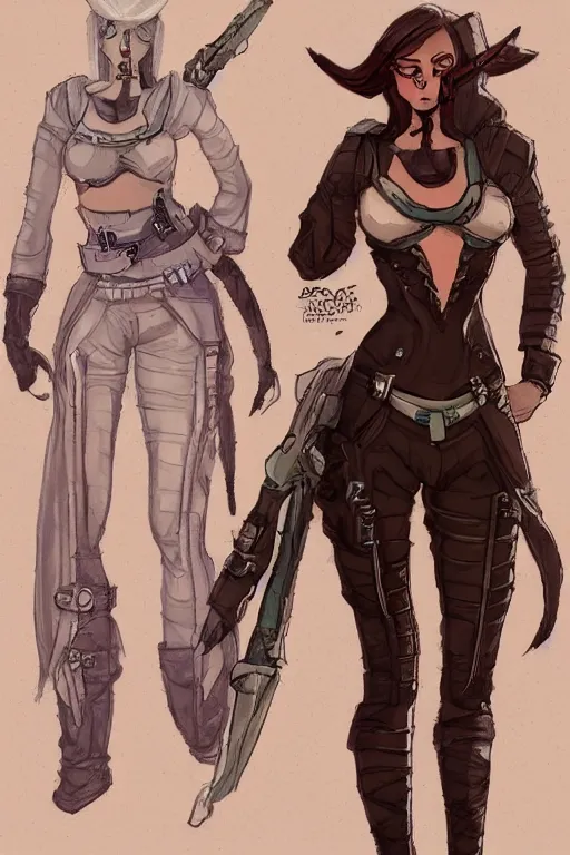Image similar to Concept art of a beautiful female space pirate. Full body.
