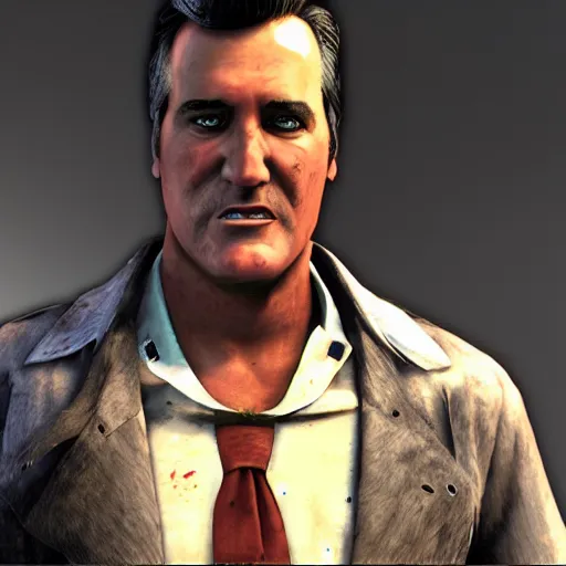 Image similar to a screenshot of bruce campbell in read dead redemption. 3 d rendering. unreal engine. amazing likeness. very detailed. cartoon caricature