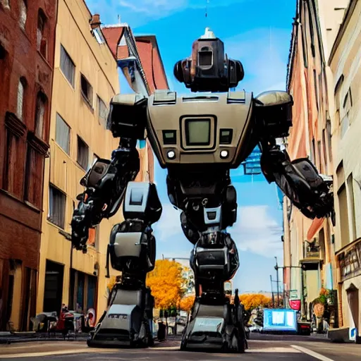 Image similar to a giant robot in the middle of the street