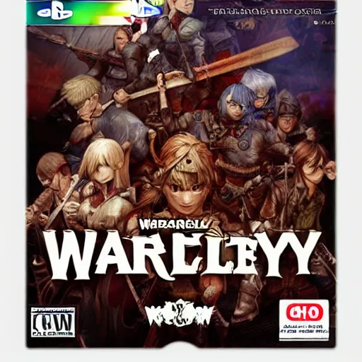 Prompt: Warkly 3 ONLINE GAME, medieval fantasy game poster printed on playstation 2 video game box , Artwork by Akihiko Yoshida, cinematic composition