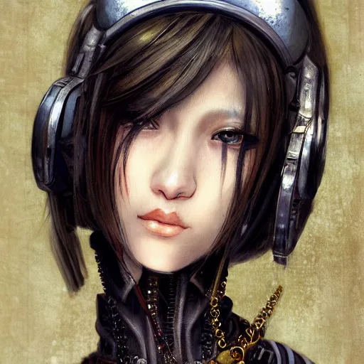 Image similar to portrait of a girl by ayami kojima, mixture between japanese and russian, she is about 2 0 years old, messy black bob hair, very tall and slender, she is wearing a steampunk tactical gear, highly detailed portrait, digital painting, artstation, concept art, smooth, sharp foccus ilustration, artstation hq