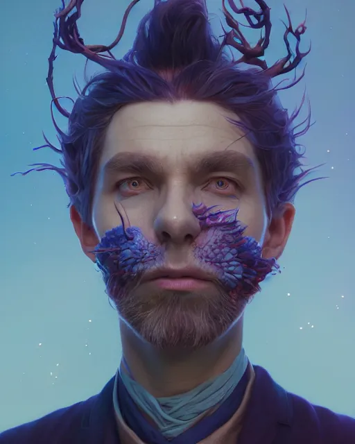 Image similar to highly detailed surreal vfx portrait of a mythpunk mage, stephen bliss, unreal engine, greg rutkowski, loish, rhads, beeple, makoto shinkai and lois van baarle, ilya kuvshinov, rossdraws, tom bagshaw, alphonse mucha, global illumination, detailed and intricate environment