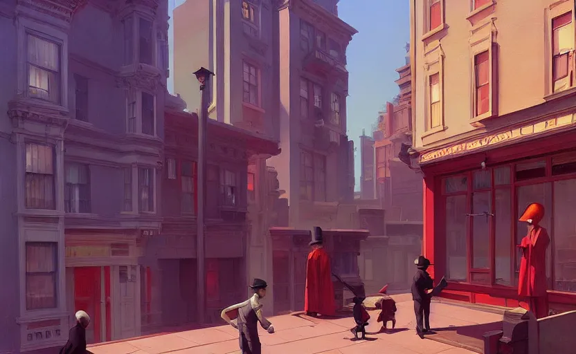 Prompt: A victorian city , very coherent, painted by Edward Hopper, Wayne Barlowe, painted by James Gilleard, airbrush, art by JamesJean