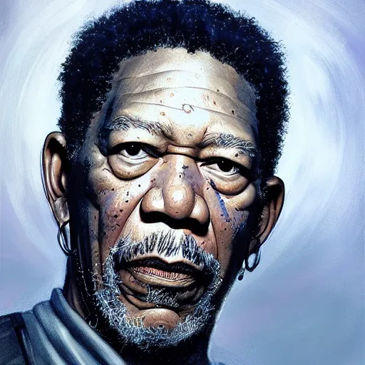 Image similar to morgan freeman in fullmetal alchemist, closeup portrait art by donato giancola and greg rutkowski, vintage retro, realistic face, digital art, trending on artstation, symmetry!!