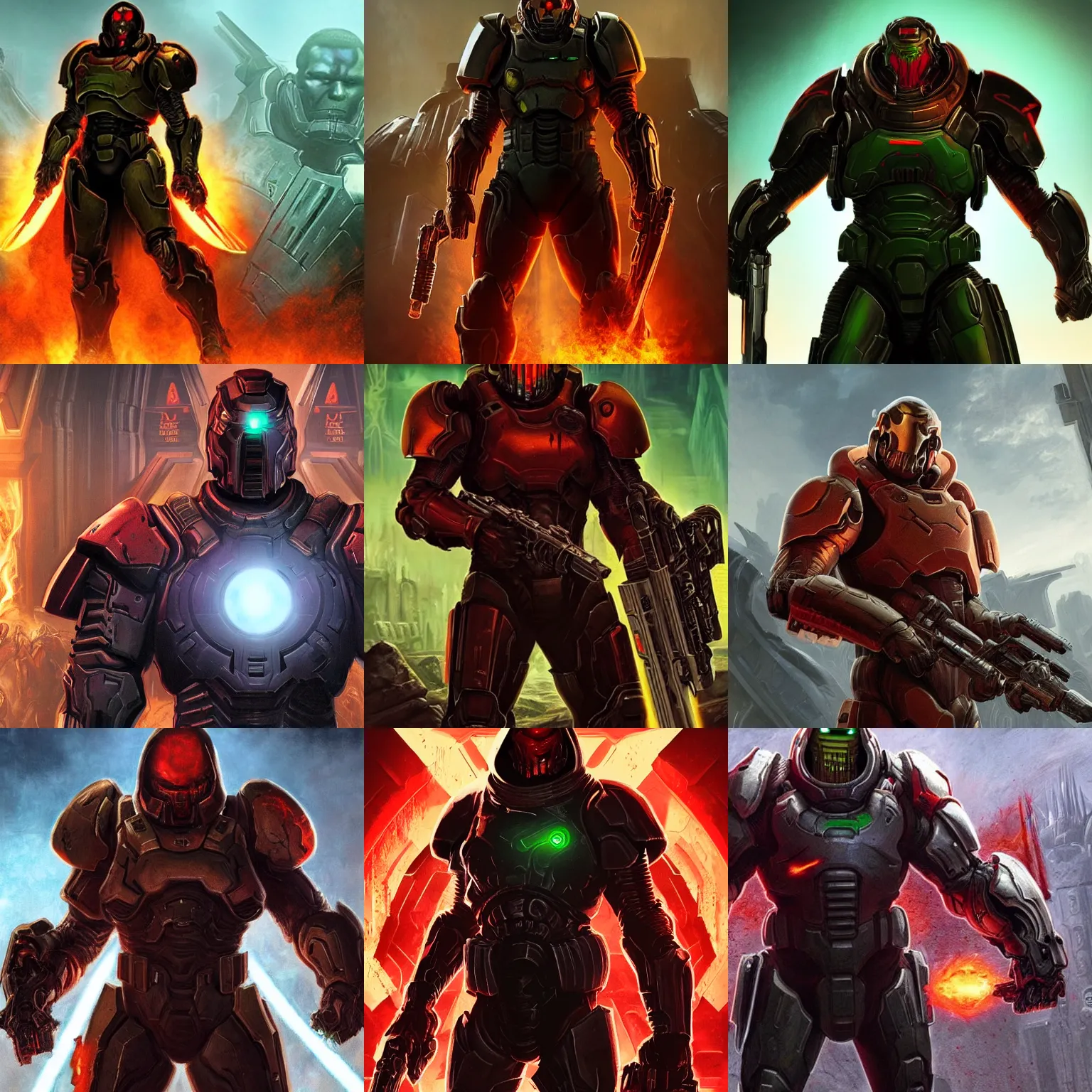 Prompt: liam neeson as doomslayer in doom eternal art