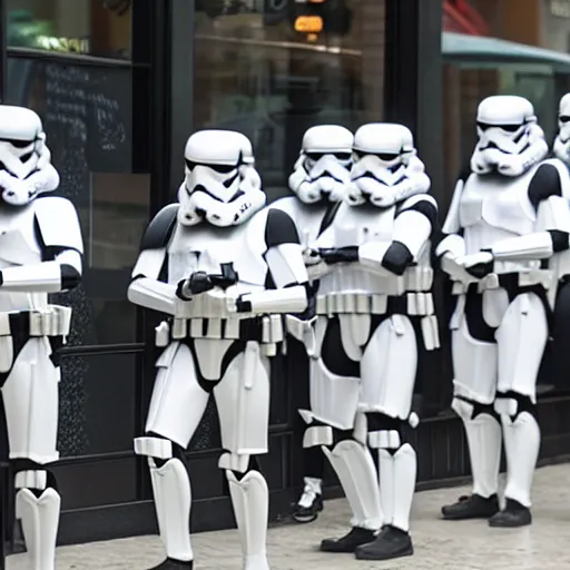 Prompt: storm troopers at starbucks, 8k