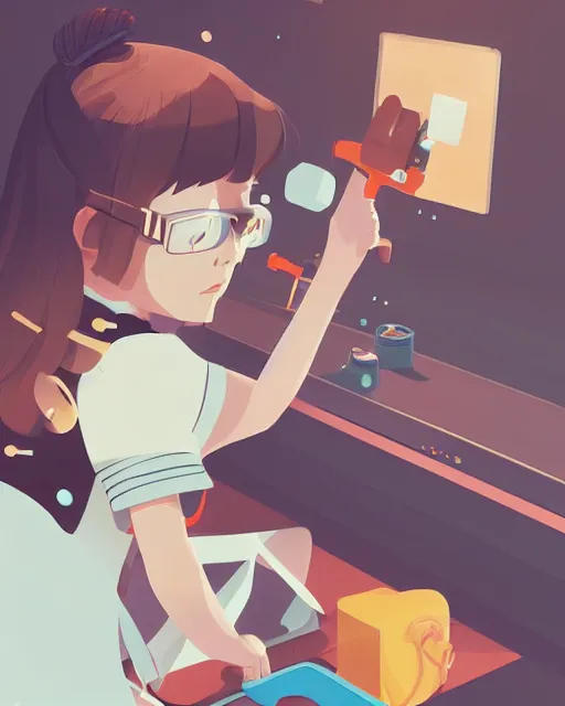 Image similar to a little girl is doing a science experiment. clean cel shaded vector art. minimalist illustration art by lois van baarle, artgerm, helen huang, by makoto shinkai and ilya kuvshinov, rossdraws