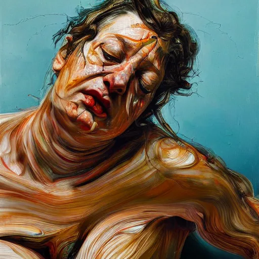 Image similar to high quality high detail painting by lucian freud and jenny saville, hd, motion, turquoise