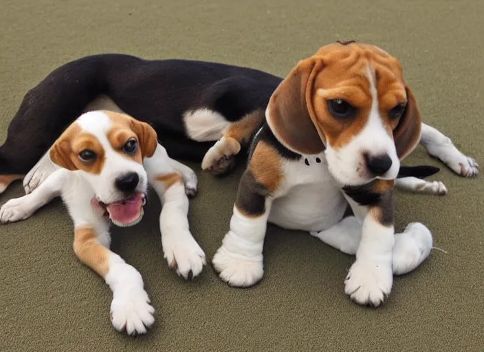 Image similar to beagle and baby playing together