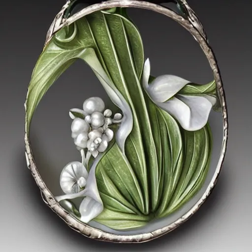 Prompt: hyperrealistic botanical artnouveau construction rene lalique jewelry