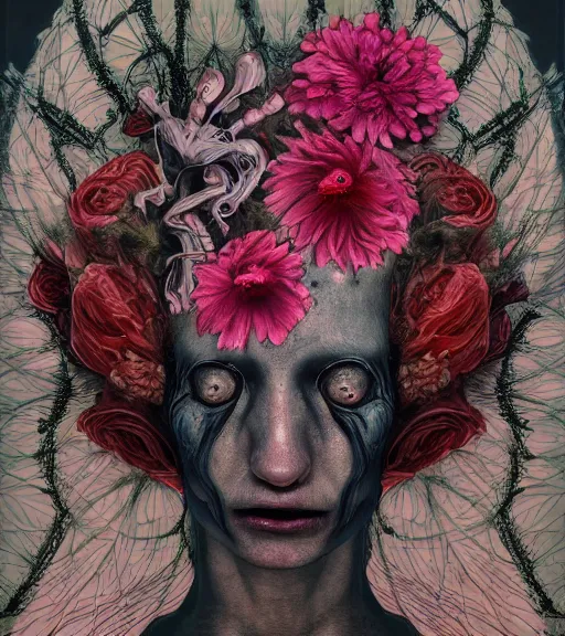 Image similar to portrait, nightmare anomalies, flowers by dariusz zawadzki, kenneth blom, mental alchemy, james jean, pablo amaringo, naudline pierre, contemporary art, hyper detailed