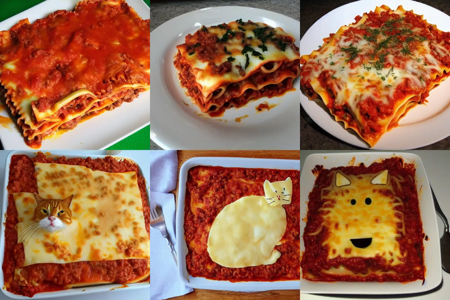 Prompt: lasagna in the shape of a cat