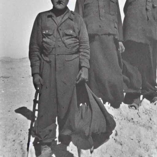 Prompt: peter griffin in the deserts of iraq, amongst other people, black and white, early 1 9 0 0 s photograph