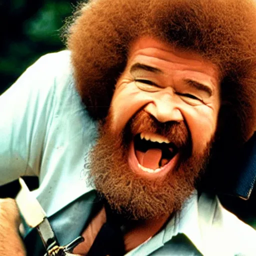 Prompt: bob ross screaming on back of a motorcycle