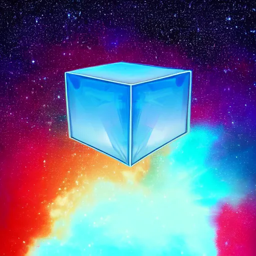 Prompt: a cube of space water floating in the middle of an empty desert, black cube, colorful stars inside the cube, extremely detailed digital art, ominous, artgem, breathtaking, smooth, award winning