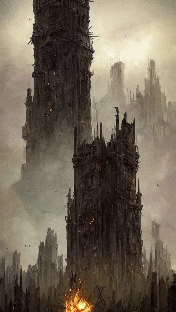 Image similar to the tower tarot card by greg rutkowski,