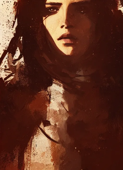Image similar to portrait of a latin young woman, curlybrown hair and, wearing round thin, she has a big, round jawline, dramatic lighting, illustration by greg rutkowski, yoji shinkawa, 4 k, digital art, concept art, trending on artstation