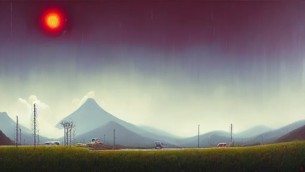 Image similar to Nuclear Nature harmony; by Oswaldo Moncayo; by Simon Stålenhag, oil on canvas; Location: Quito Ecuador