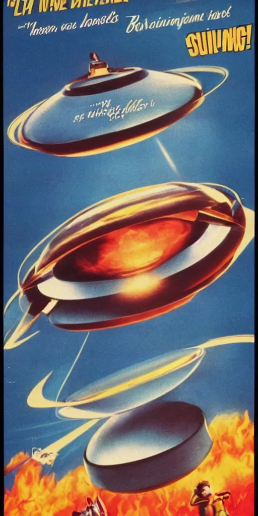 Image similar to 1 9 8 0 s movie posters about flying saucers