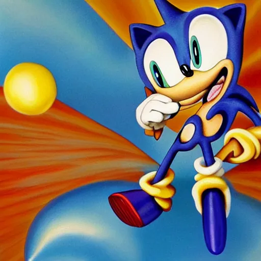 prompthunt: a distorted, surrealist painting of classic Sonic the