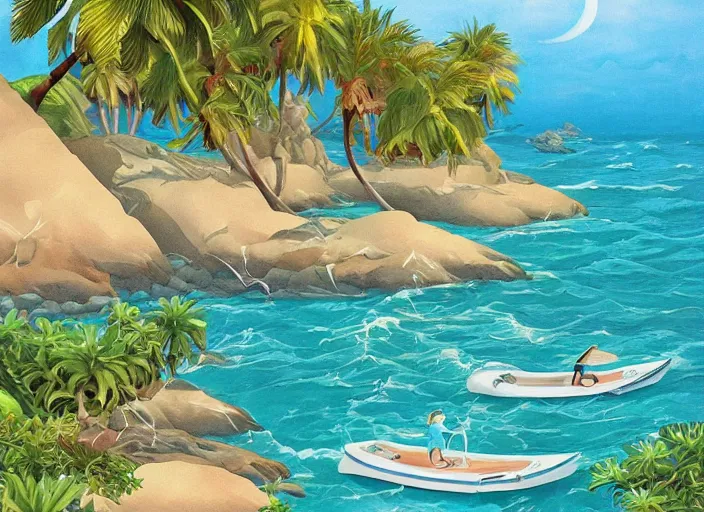 Image similar to 🌴🚤🌊, lowbrow, 3 - d highly detailed, in the style of, amy sol,