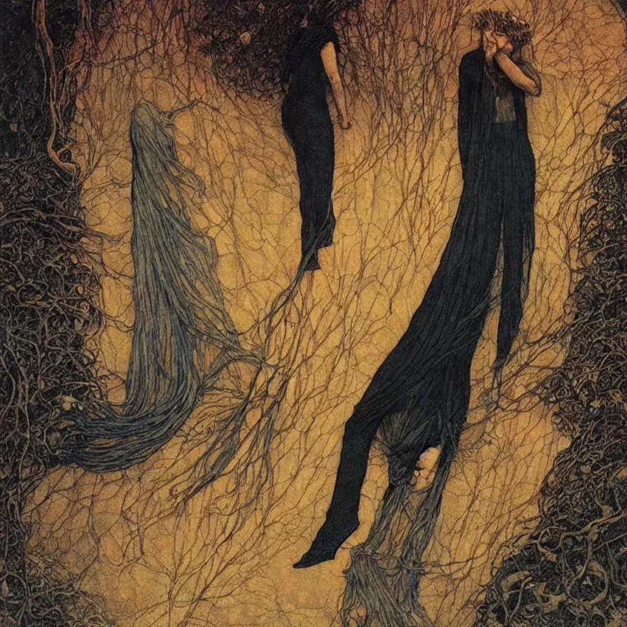 Prompt: artwork about loneliness when time drags on, by carlos schwabe. atmospheric ambiance.