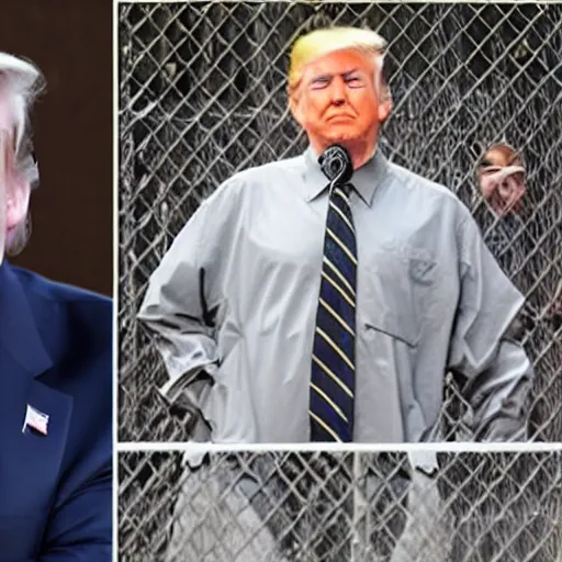 Image similar to donald trump behind bars in prison fatigues