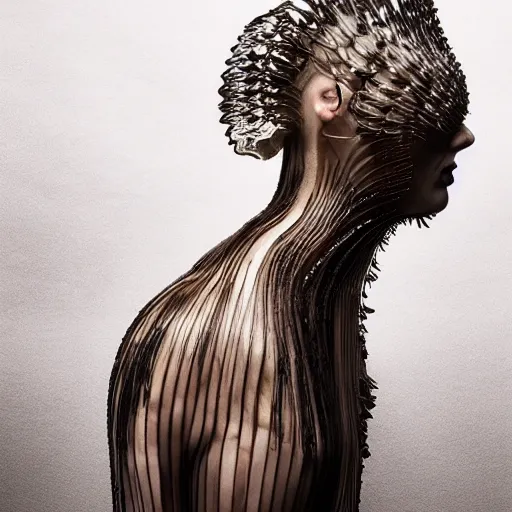 Image similar to a beautiful young centaur wearing iris van herpen couture, photographed by erwin olaf